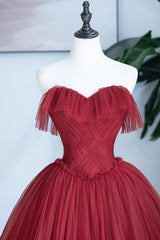 Bridesmaids Dresses Blue, Burgundy Strapless Tulle Long Formal Dress, Sweetheart Neckline Evening Dress