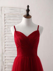 Fall Wedding Ideas, Burgundy Sweetheart Neck Tulle High Low Prom Dress, Burgundy Formal Dress