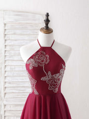 Bridesmaid Dresses Mismatched, Burgundy Tulle Beads Long Prom Dress Burgundy Evening Dress