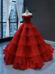 Burgundy Tulle Lace Appliques Off the Shoulder Prom Dress With Beading