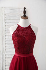 Bridesmaid Dresses Convertable, Burgundy Tulle Lace Long Prom Dress, Burgundy Bridesmaid Dress