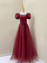 Salad Dress Recipes, Burgundy Tulle Lace Long Prom Dress, Burgundy Evening Dress