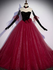 Prom Dresses For Kids, Burgundy  Tulle Long Prom Dress A line Burgundy Graduation Dresses