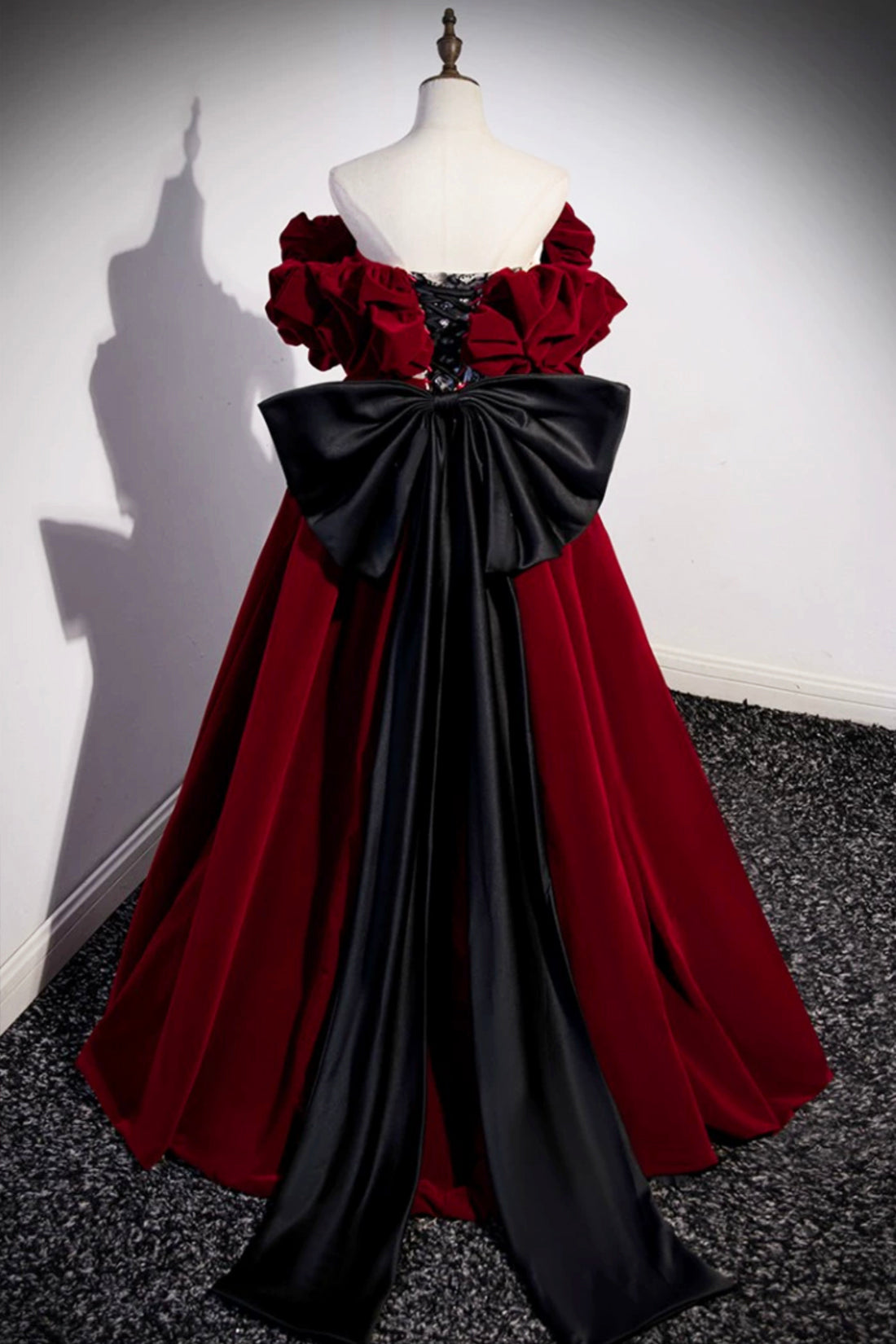 Prom Dresses Elegent, Burgundy Velvet Off the Shoulder Floor Length Prom Dress