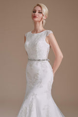 Weddings Dress Lace, Cap Sleeve Sparkle Beaded Lace Appliques Gown Bow Sash Train Wedding dresses