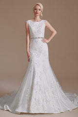 Weddings Dresses Lace, Cap Sleeve Sparkle Beaded Lace Appliques Gown Bow Sash Train Wedding dresses