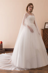 Wedding Dresses Chic, Cape Cloak Tulle Appliques White Wedding Dresses