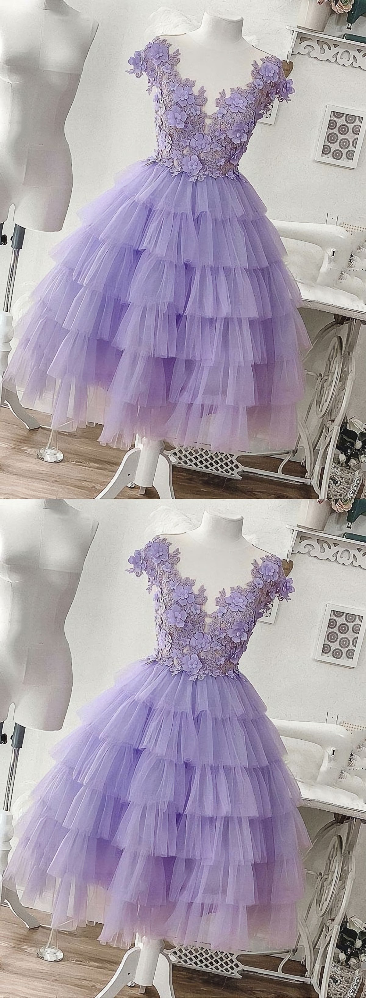 Prom Dresse 2033, Purple Tulle Applique Short Homecoming Dress, Homecoming Dress