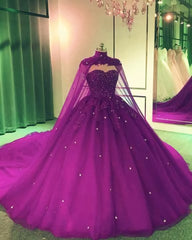 Wedding Dress Girl, Tulle Ball Gown Wedding Dress, With Cape Prom Dresses, Evening Dresses