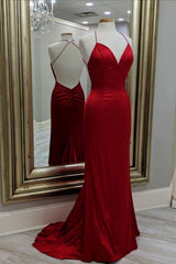 Prom Dress Shiny, Mermaid Red Long Evening Dress, Formal Dress, With Open Back Prom Dress