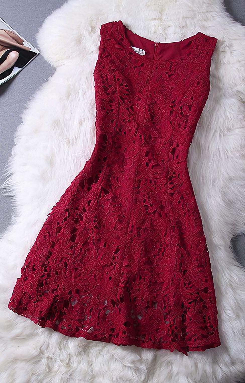 Prom Dress On Sale, Elegant Lace Homecoming Dress, Sleeveless Dress, Burgundy Homecoming Dress