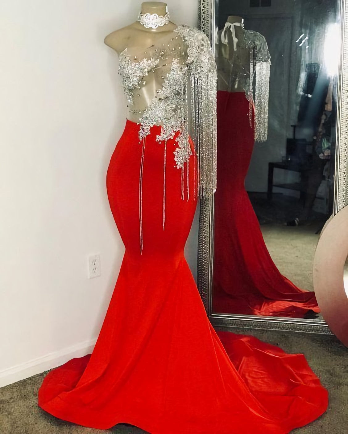 Prom Dress Spring, Tassel Prom Dresses, One Shoulder Prom Dresses, Mermaid Prom Dresses, Red Prom Dress