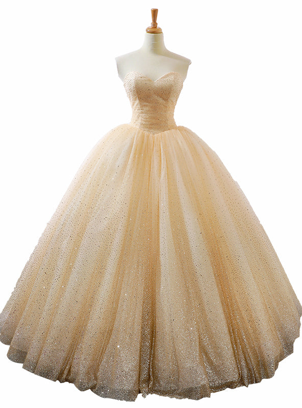 Champagne Ball Gown Sweetheart Neck Sequins Wedding Dress