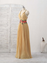 Prom Dress Shops Near Me, Champagne Chiffon Long Prom Dress, Chiffon Evening Dress