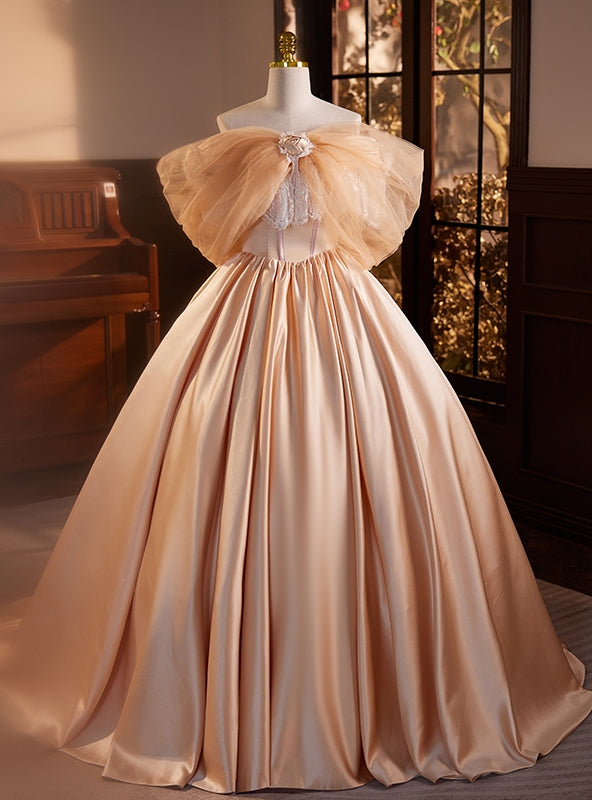 Champagne Satin Strapless Quinceanera Dress