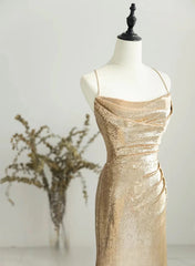 Champagne Sequins Long Prom Dress, Sequins Champagne Formal Dress