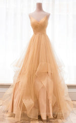 Short White Dress, Champagne tulle long prom dress, champagne evening dress