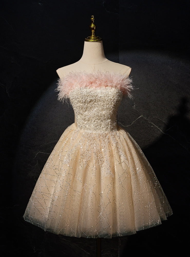 Champagne Tulle Sequins Beading Homecoming Dress