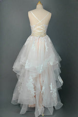 Champagne V-Neck Long Prom Dresses A-Line Tulle Formal Evening Dresses