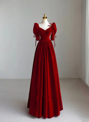 Wedding Dress Simple, Charming A-line Velvet Long Party Dress, A-line Floor Length Wedding Party Dress