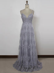 Homecoming Dress Elegant, Charming Grey Lace Evening Party Dress , High Quality Formal Gown