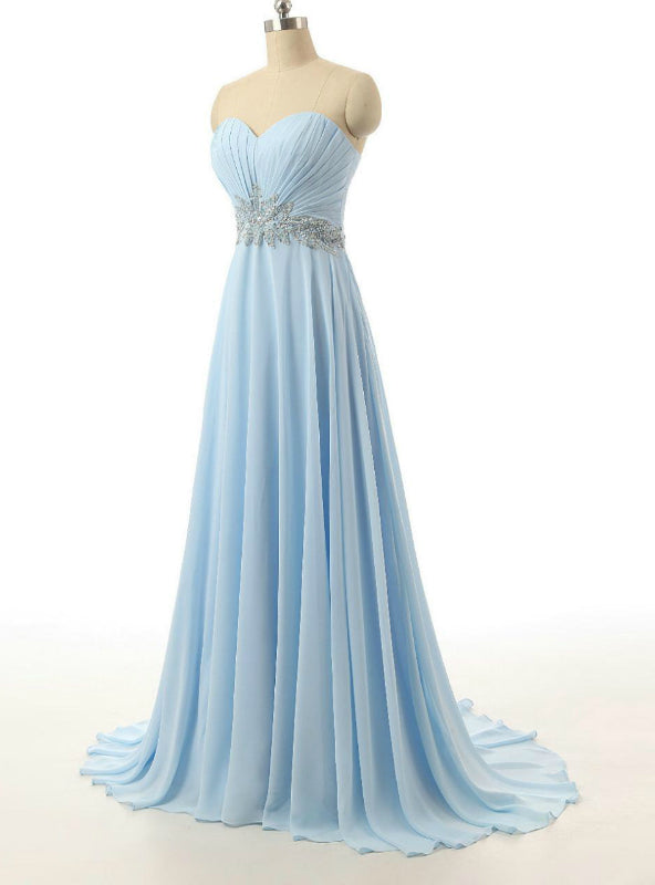 Cheap Blue Sweetheart Chiffon With Crystal Bridesmaid Dress