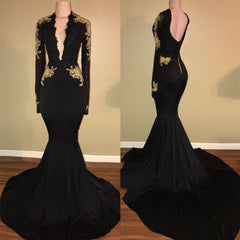 Chic Black prom dress Mermaid Long Sleeves Evening Dress