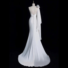 Chic Mermaid One Shoulder Sleeveless Ivory Chiffon Wedding Dresses With Flowers