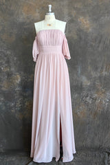 Chiffon Bridesmaid Dresses Long Off Shoulder Formal Gowns Ruffle Wedding Guest Dresses with Slit