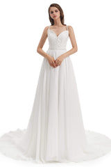 Wedding Dresses Lace, Chiffon Lace Spaghetti Straps Beading Wedding Dresses