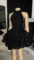 Classic High Neck Sequins Appliques Short Homecoming Dress For Black Women Birthday Outfits