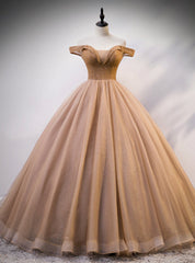 Coffee Color Ball Gown Off the Shoulder Tulle Beading Quinceanera Dress