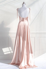 Cute A-Line Pink Satin Straps Sweetheart Prom Dress, Pink Satin Party Dress Evening Dress