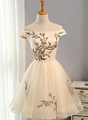 Cute Champagne Off Shoulder Knee Length Prom Dress , Lovely Formal Dress