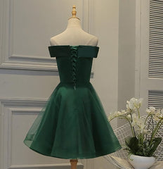 Stylish Outfit, Cute Dark Green Off Shoulder Short Party Dress, Tulle Homecoming Dress