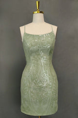 Cute Green Spaghetti straps  Lace Up Sequined Homecoming Party Dress