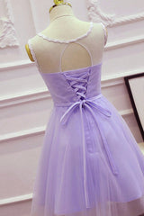 Formal Dresses For Teen, Cute Round Neckline Knee Length Homecoming Dress, Short Lace Party Dress