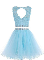 Long Formal Dress, Cute Two Piece Tulle with Beadings Homecoming Dress, Lovely Formal Dress