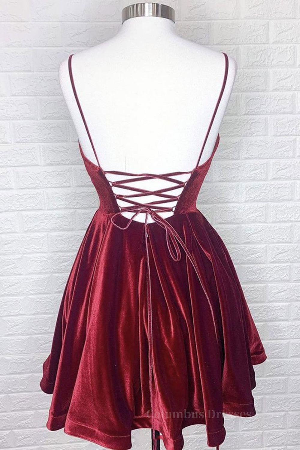 Winter Formal, Cute V Neck Backless Burgundy Velvet Short Prom Homecoming Dress, Backless Maroon Formal Graduation Evening Dress