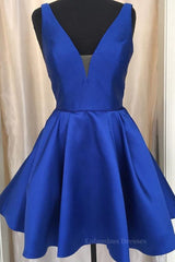 Party Dress Bridal, Cute V Neck Satin Short Prom Dress, V Neck Homecoming Dress, Formal Evening Dress