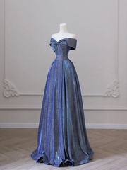 Elegant Deep Blue Bow-neck Pleated Prom Dress