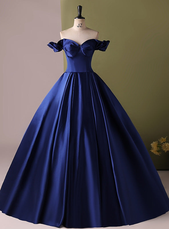 Dark Blue Satin Off the Shoulder Quinceanera Dress