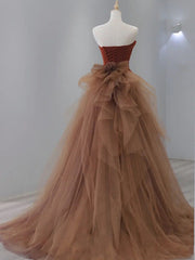 Party Dress Shops Near Me, Dark Coffee Long Prom Dresses, Dark Coffee Long Formal Graduation Dresses