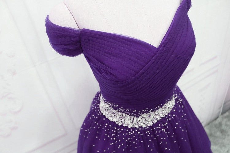 Formal Dress Modest, Dark Purple Tulle Long Prom Dresses, Junior Prom Dress