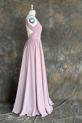 Dusty Rose Halter Keyhole Lace Long Bridesmaid Dresses