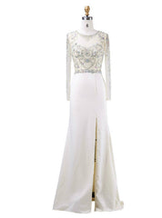 Elegance Mother of the Bride Dresses Elegant With Crystal Beading Scoop-Neck Long Sleeves