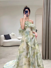 Elegant A Line Halter Chiffon Ombre Green Long Prom Dresses Evening Party Dress CC1260