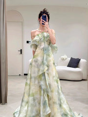 Elegant A Line Halter Chiffon Ombre Green Long Prom Dresses Evening Party Dress CC1260