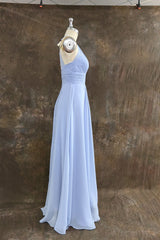 Elegant Chiffon Halter Floor Length Sky Blue Bridesmaid Dress