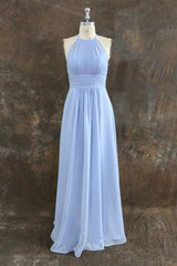 Elegant Chiffon Halter Floor Length Sky Blue Bridesmaid Dress